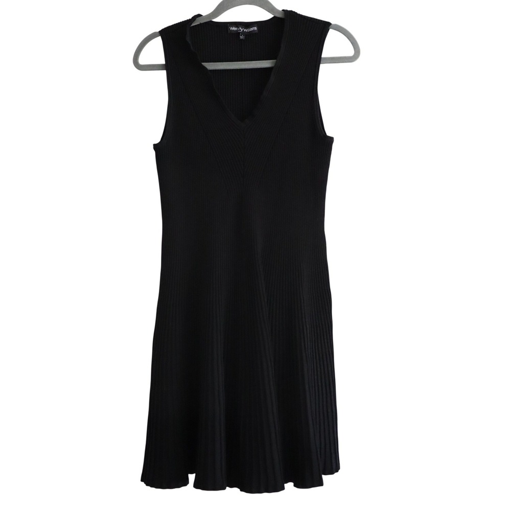 Wendy Williams women Black Sleeveless Ribbed Knit V-Neck A-Line Dress size Large